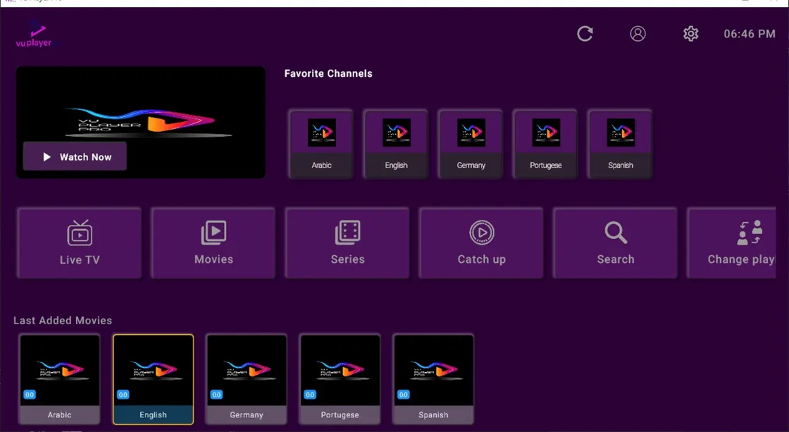 App VU Player Pro na TV: TV ao vivo, filmes, séries, catch-up e busca